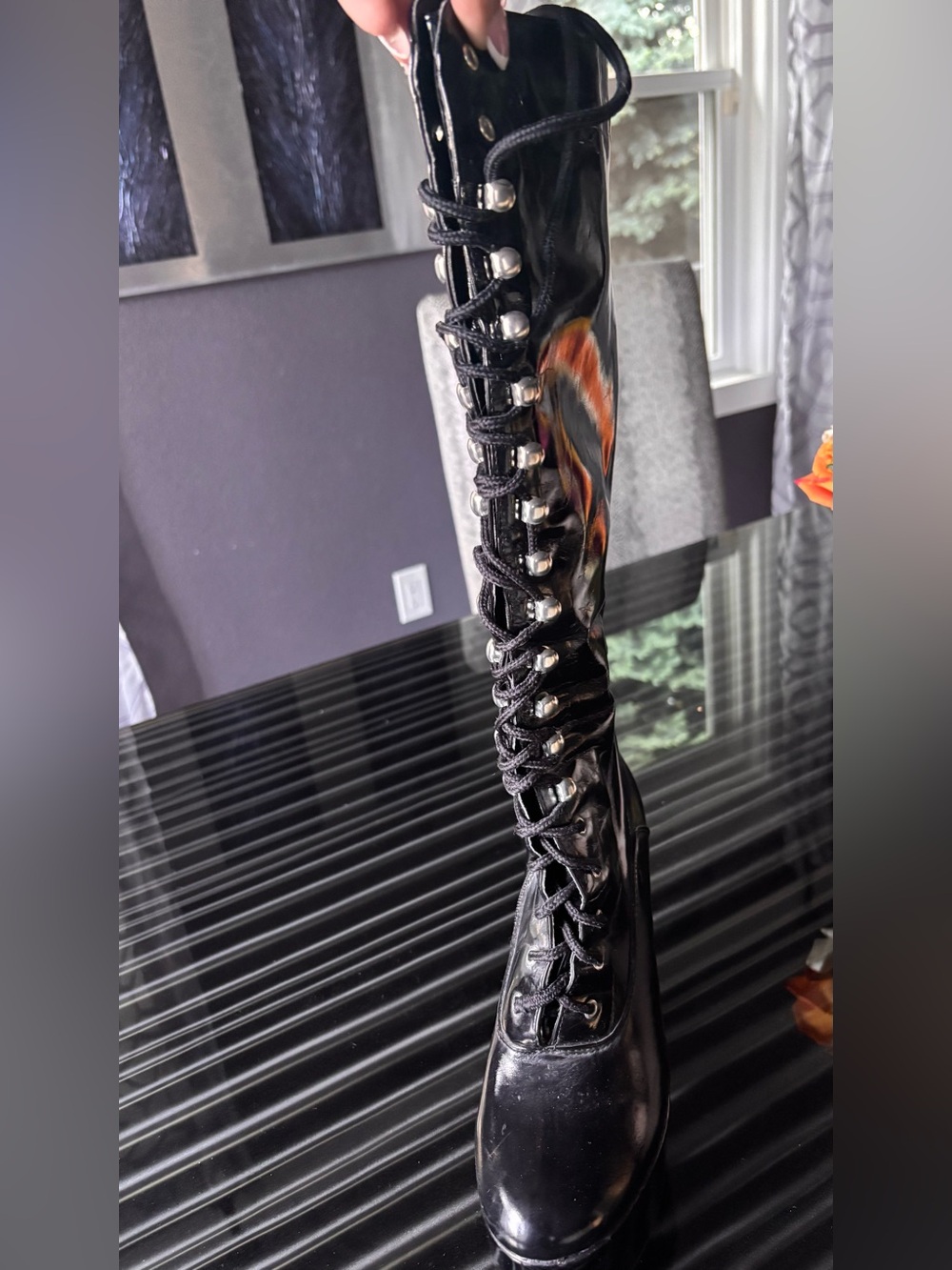 Black Lace-Up Platform Knee-High Boots - Picture 3 of 6